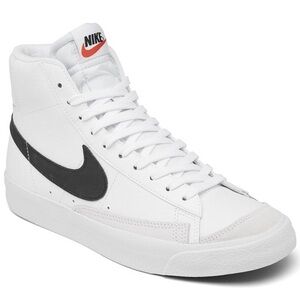Nike White High-Top Sneakers with Black Swoosh and Red Logo